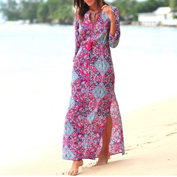 SEAFOLLY AUSTRALIA high slit coverup Silk Road Dress S bohemian - Picture 1 of 6